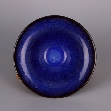 宋 建窯天目油滴藍釉斗笠碗 建盞 仿宋代出土瓷器古玩古董擺件品