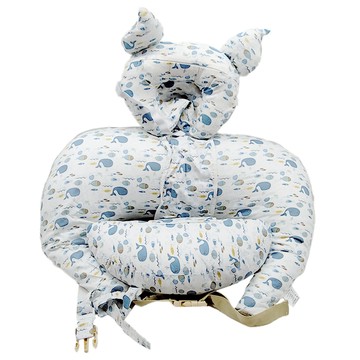 艾米購物 鯨魚月亮枕 輔助肩帶 哺乳枕  月亮枕(60 x 60cm) + 嬰兒枕(23 x 23cm) + 護欄(34 x 12cm)  藍色  1組