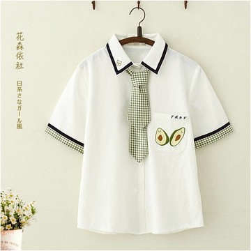 初高中女生夏裝小清新牛油果刺繡短袖襯衫學生少女軟萌妹襯衣上衣