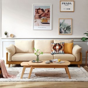 hoi! 林氏木業北歐雙色三人布沙發 S023-米黃色