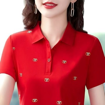 高質量純棉春夏短袖上衣女POLO衫女POLO衫棉T恤女夏季短袖新款妈妈装  大尺碼女裝 夏季POLO衫女