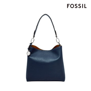 【FOSSIL 官方旗艦館】Jessie 真皮肩背水桶包-藍色 ZB11003545