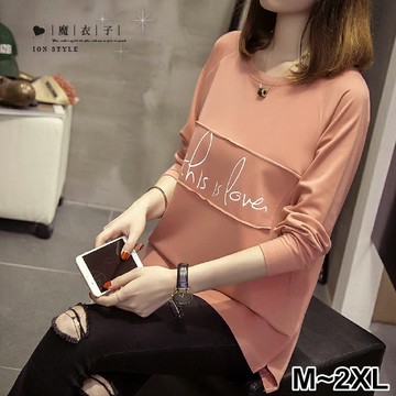 【QV2584】魔衣子-英文字母圓領長袖上衣