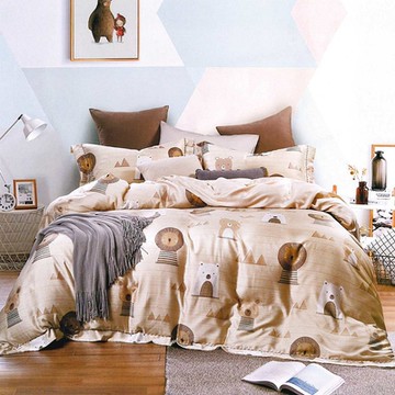 Saint Rose頂級精緻100%天絲兩用被床包組(包覆高度35CM)-萌之熊 加大