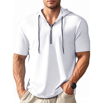 2025跨境運動健身男士短袖t恤歐美男裝連帽衫上衣外貿美式亨利衫