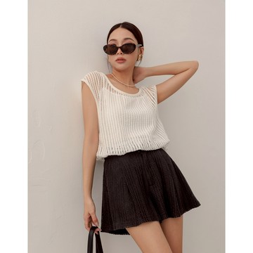 AIR SPACE LADY 假兩件透膚針織無袖上衣(白/粉紅) 女裝 現貨