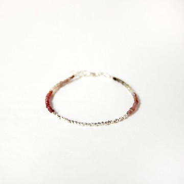 簡約混色尖晶石配銀珠925銀手鍊 // 八月份生日石