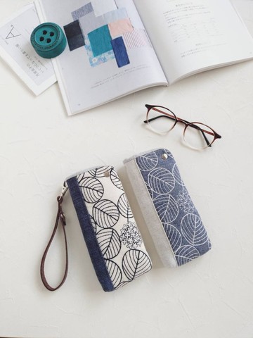 【BMG/鋪棉眼鏡袋】圓葉與繡球 日本布 刺繡 先染 法國布 銀蔥
