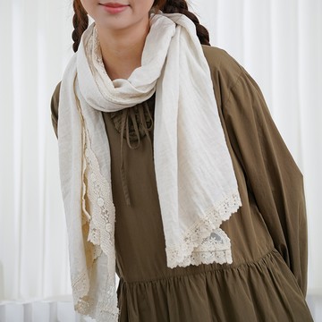 文藝蕾絲邊棉麻圍巾122477C