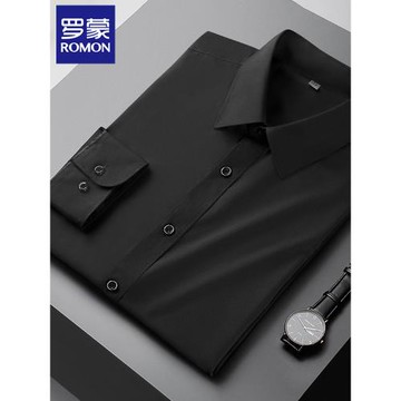 羅蒙黑色長袖襯衫男士2025秋冬高級感竹纖維免燙工裝西裝加絨襯衣