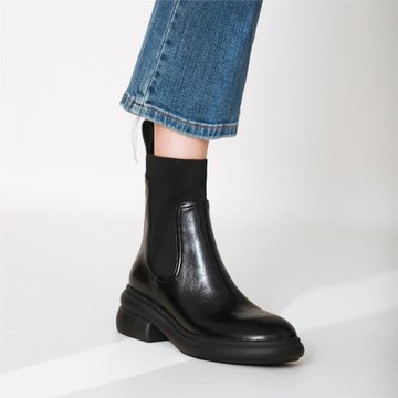 馬丁靴女款2023新款圓頭粗跟厚底網紅百搭復古棕色襪靴瘦瘦短靴子