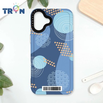TRON IPhone 16 PLUS 日系和風圓點海波系列 防摔太空載具殼 透黑 軟硬 手機殼