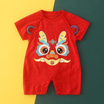 龍年嬰兒哈衣爬服連體衣夏季新款薄款寶寶抓周服國風百天擺酒5385