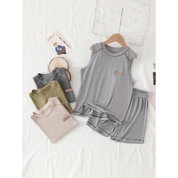 兒童莫代爾套裝男童夏裝套裝男孩睡衣女童空調服男童家居服短褲