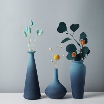 北歐簡約藍色陶瓷花瓶居家擺件客廳玄關插花干花花器創意桌面裝飾