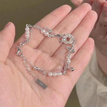 栗秋【】「玉潤珠安」平安扣珍珠雙層手鏈精致小眾ins氣質新中式閨蜜手飾