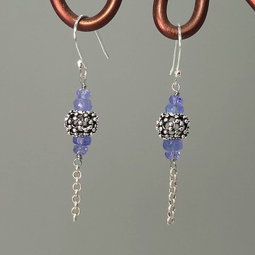 耳環 天然 丹泉石 坦桑石 925銀飾 流蘇 寶石 手工 飾品 首飾