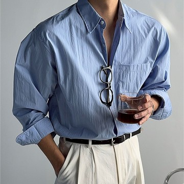 正韓奢華感褶皺經典口袋扣領長袖襯衫 4色 YUPPIE 預購商品 0303