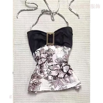 【純欲復古】Glove 台灣出貨 復古 vintage 古早味 性感 新中式 花朵 辣妹 綁帶 掛脖 吊帶 抹胸 上衣