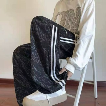 限時優惠 潮牌條紋休閒長褲 燈芯絨褲子男款2025春夏款美式高街潮牌大碼直筒運動潮男條紋長褲