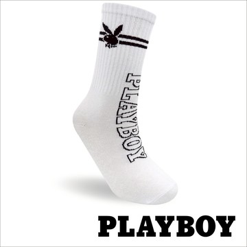 【襪款任選3雙$299 、6雙$511】PLAYBOY 條紋青春男中筒休閒襪-白(BB3723)