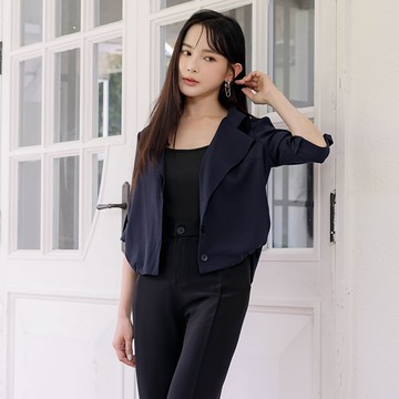 【買2送1】HS 翻領雙釦薄外套 午夜藍