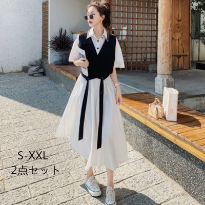 レディース 夏服 ワンピース 2点 ベスト 半袖 シャツワンピース ロング丈 女性 大人 カジュアル 通勤 お出かけ 旅行 通販 Lineポイント最大get Lineショッピング