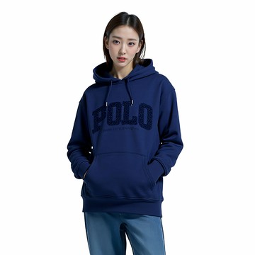 Polo Ralph Lauren RL 熱銷貼布刷毛文字連帽T恤 上衣-深藍色