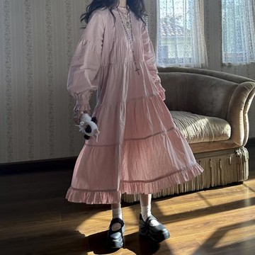 軟軟的露西 -月光- 原創全棉復古少女baby粉娃娃連衣裙長裙