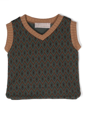 La Stupenderia - geometric-patterned knitted vest - kids - Polyester/Lycra - 6 mth - Brown