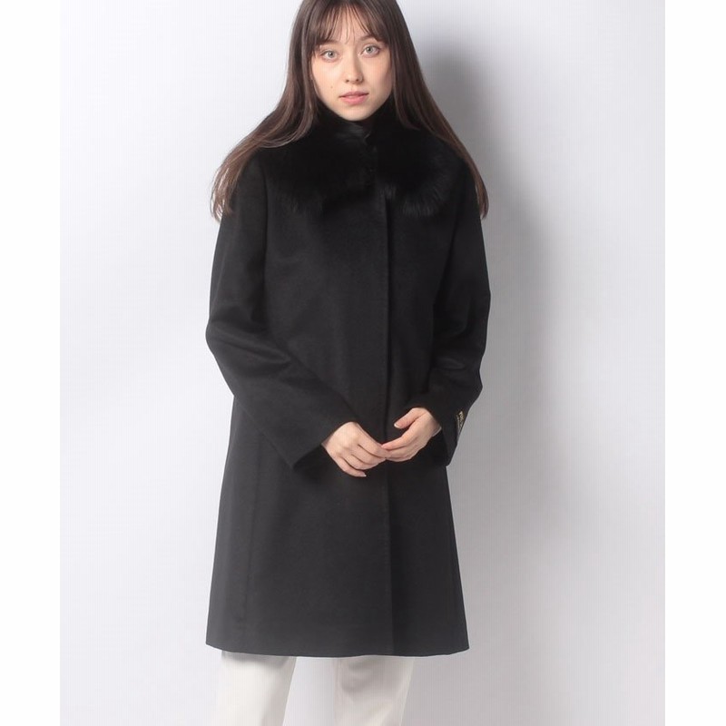 極美品✨ピュアカシミヤ カシミヤ100% ポンチョ ブルーフォックス コート 黒 S&lmprimeカシミヤ100%ブルーフォックスポンチョ風コート