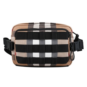BURBERRY 巴寶莉  PADDY經典格紋帆布胸掛腰包(米x黑)