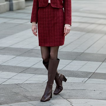 ILEY伊蕾 格紋花呢簡約短裙(紅；M-XL)