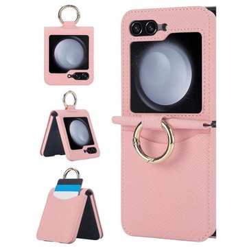 高檔奢華卡包折疊殼適用三星zflip5手機殼w23flip全包保護套z flip4折疊屏W24 Flip十字紋zfilp3指環防摔外殼