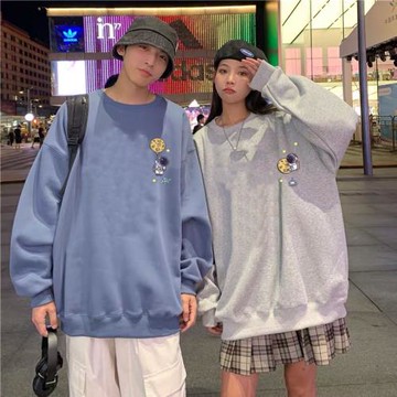 roora情侶裝秋冬新款純棉加絨加厚衛衣寬松百搭簡約無帽情侶衛衣