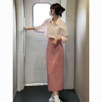 長裙套裝襯衫半身裙子女裝茶系穿搭高級感早春小香風職業時尚兩件套秋冬【倪醬】