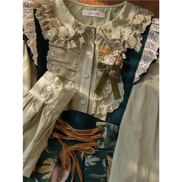 [半糖奶糕]長袖Lolita內搭泡泡袖娃娃領中古蕾絲可愛洛麗塔襯衫