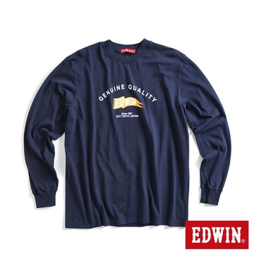 EDWIN 男裝 網路獨家 勝利旗幟LOGO長袖T恤-丈青色