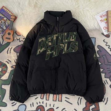 冬季高街hiphop刺繡外套保暖棉衣