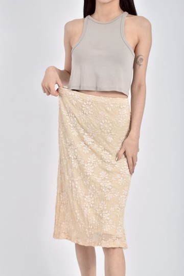 (M) zelda鬆緊腰蕾絲黃色長裙