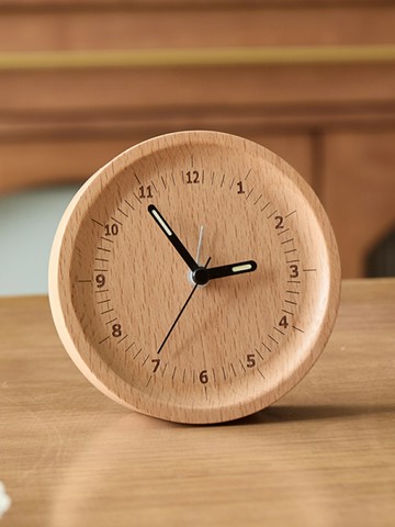 鬧鐘 電子鬧鐘 簡約桌面實木夜光鬧鐘靜音座鐘辦公家用臺式擺件原木床頭小時鐘【夏沐生活】