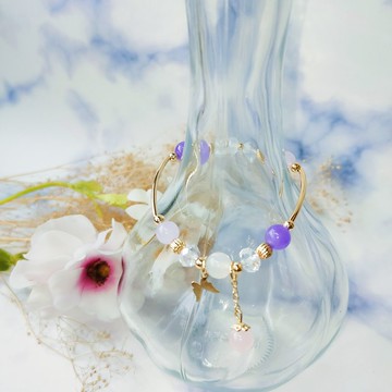 14K金包銅金款水晶玉髓幸運手鍊 時尚開運 彈性手鍊