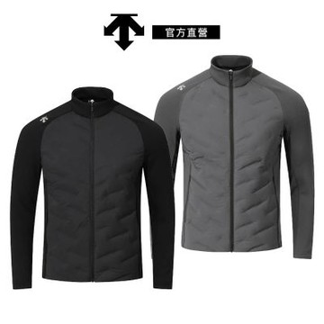 【DESCENTE】迪桑特 男士 刷毛拼接羽絨立領外套(黑色/深灰色)