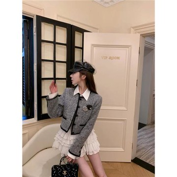 趙辰晨 小香風撞色粗花呢外套女春秋款法式氣質高級感顯瘦短上衣