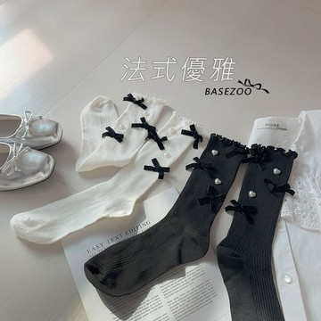 【全館現貨】 珍珠愛心蝴蝶結中筒襪 花邊短襪 日系襪 蝴蝶結短襪  韓系芭蕾風  女襪  中筒堆堆襪 881525