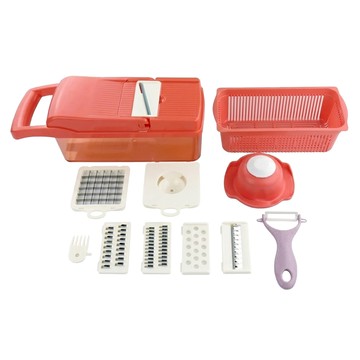 Living Sunday 7種功能切菜濾蛋器 含刀片x6+濾蛋清+切菜器主體+籃子+護手器+刷子+削皮刀  紅色  1組