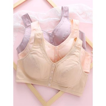 媽媽內衣文胸中老年人無鋼圈全純棉薄款背心式透氣夏大碼前扣胸罩