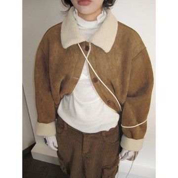 3months麂皮絨外套女2025秋冬新款設計感小眾加絨加厚羊羔毛棉襖