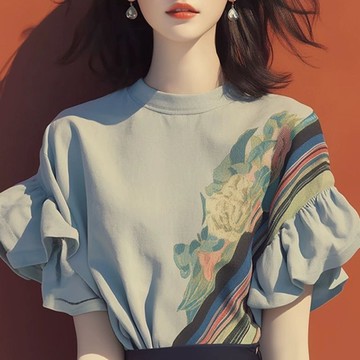 法式優雅荷葉邊襯衫女款短袖t卹夏季新款寬鬆圓領上衣氣質小衫薄 收腰洋裝 雪紡洋裝 氣質名媛 五分袖 荷葉袖 E011
