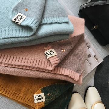 新款冬天加厚保暖雙面條紋針織圍巾女冬季女款圍脖長款百搭韓版潮1入